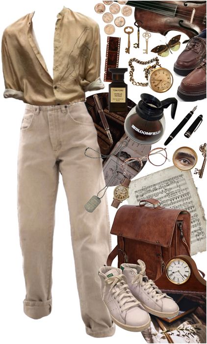 Painter Outfit Aesthetic Male, Light Academia For Men, Light Academia Aesthetic Masculine, Academia Clothes Men, Dark Academia Male Aesthetic Outfit, Dark Academia Spring Outfit Men, Male Outfit Moodboard, Male Yellow Outfit, English Teacher Aesthetic Outfits Male