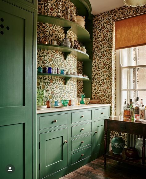 Victorian Homes Interior, Victorian Country House, William Morris Wallpaper, Coral Wallpaper, Joinery Design, Morris Wallpapers, Homes Interior, Fruit Wallpaper, Green Cabinets