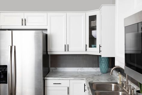 Black counters white cabinets