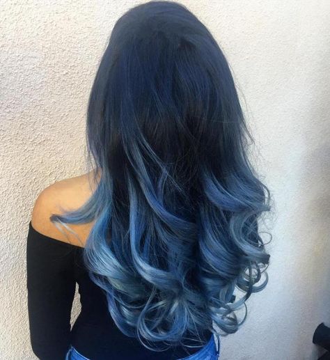 Long Black To Pastel Blue Ombre Hair Ombre Hairstyles, Blue Ombre Hair, Brown Ombre Hair, Ombré Hair, Hair Color Blue, Ombre Hair Color, Pastel Hair, Emo Scene, Cool Hair Color