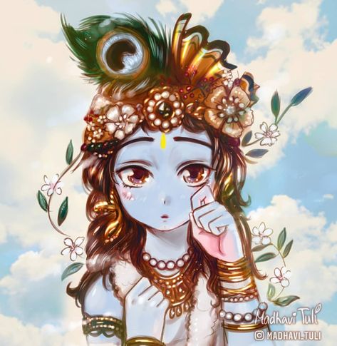 Art challange of @nidtoons! Please visit her page and partecipate too! I just loved the idea and tried it too! What do you think? ❤… Krishna Pfp, Aesthetic Radha, Madhavi Tuli, Aesthetic Krishna, Lord Krishna Sketch, Krishna Drawing, Shree Krishna Wallpapers, Dark Wallpapers, Hd Anime