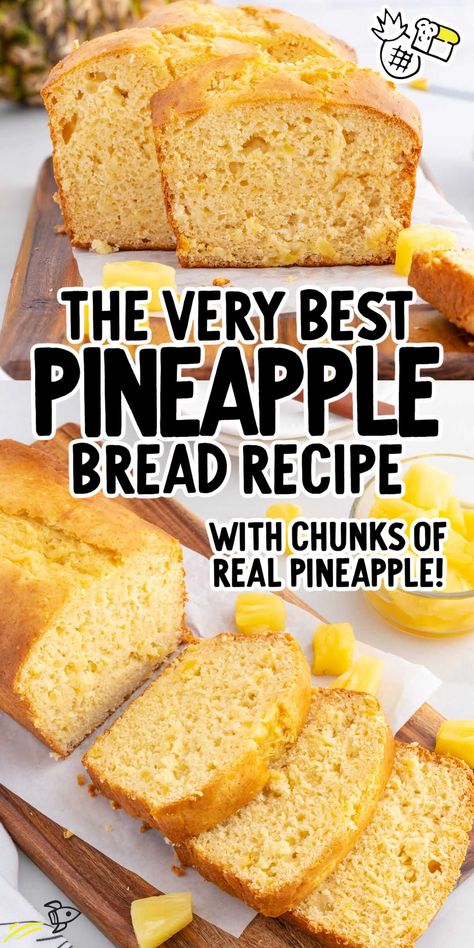 Our pineapple bread is a delightful tropical treat featuring a moist quick bread bursting with a sweet flavor. Pineapple Loaf Cake, Pineapple Loaf, Pineapple Bread Recipe, Pineapple Banana Bread Recipe, Pineapple Bread, Pineapple Dessert Recipes, Pineapple Desserts, Strawberry Shortcake Recipes, Pineapple Recipes