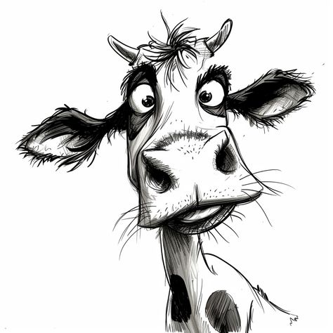 Image Whimsical Animal Drawings, Wild Animal Sketches, Word Tattoo Ideas, Cow Drawing, Animal Caricature, Word Tattoo, Pencil Drawings For Beginners, Animal Art Projects, Acrylic Art Projects