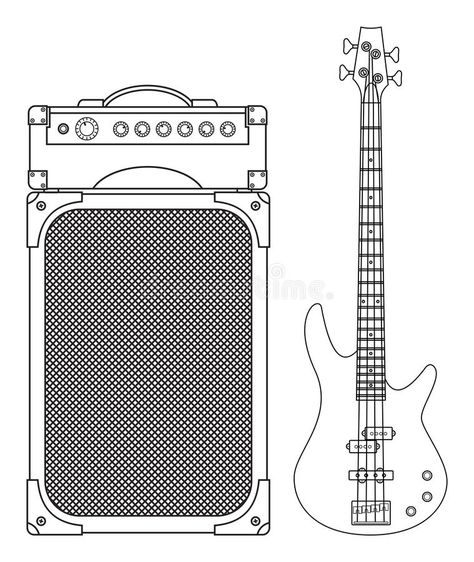 Electric Bass Guitar and Amplifier. Rock electric bass guitar and amplifier for concerts and festivals outlined and in black and white royalty free illustration Electric Bass Guitar, Bass Amps, White Illustration, Rock Concert, Free Illustration, Black And White Illustration, Guitar Amp, Free Illustrations, Bass Guitar