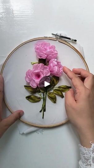 Bouquet Embroidery, Silk Ribbon Embroidery Tutorial, Embroidery Ribbon, Flowers Ribbon, Embroidery Pillow, Ribbon Embroidery Tutorial, Pillow Tutorial, Flowers Embroidery, Embroidery Tutorial