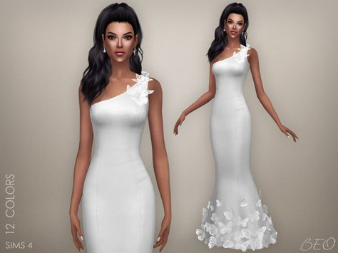 Butterflies - wedding dress for The Sims 4 by BEO Sims 4 Cc Wedding, Butterfly Wedding Dress, Sims 4 Wedding Dress, Butterflies Wedding, Feminine Clothes, Die Sims 4, Sims 4 Mm Cc, Sims 4 Teen, Sims 4 Dresses