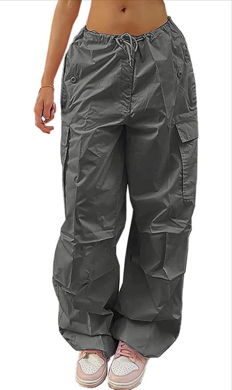 Xineicy Parachute Pants for Women Drawstring Baggy Cargo Pants Y2K Trouser Low Rised Jogger Sweatpants Loose Hip Hop Y2k Trousers, Baggy Hoodie, Baggy Sweatpants, Pants Y2k, Y2k Pants, Baggy Cargo Pants, Baggy Trousers, Y2k Baggy, Silk Pants