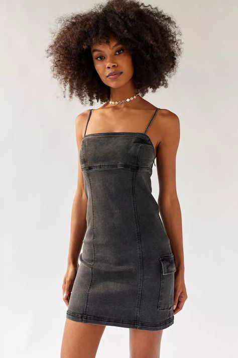 UO Whitney Denim Mini Dress | Urban Outfitters Babydoll Dresses, Straight Across Neckline, Dresses Printed, Frock Dress, Slip Dresses, Boho Dresses, Printed Dresses, Urban Dresses, Denim Mini Dress