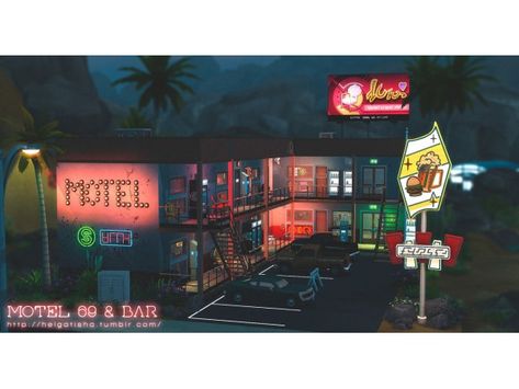 Motel 69 & Bar by helgatisha Sims 4 Houses Layout, Lotes The Sims 4, The Sims 4 Lots, Play Sims, Sims 4 House Design, Casas The Sims 4, Sims Building, Sims House Design, The Sims 4 Download