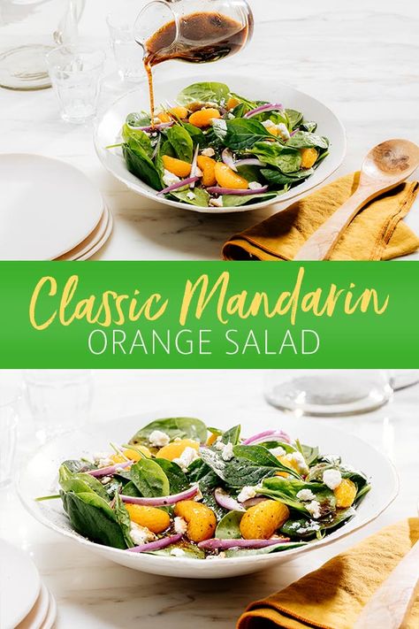 Our Classic Mandarin Orange Salad, made with Mandarin Oranges, is a light side salad that’s perfect for get together. Bring it to your next BBQ. Homemade Vinaigrette Dressing, Orange Salad Recipes, Mandarin Orange Salad, Recipe For Lunch, Spring Mix Salad, Orange Vinaigrette, Citrus Dressing, Citrus Salad, Mandarin Oranges