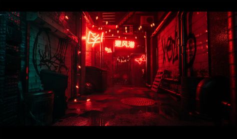 ArtStation - An Asian Back Alley (Unreal 4), Oskar Woinski I Had To Leave, Dark Alley, Neon Noir, Artistic Pictures, Desktop Wallpaper Art, Get A Job, Cyberpunk Aesthetic, Cyberpunk City, Youtube Banners