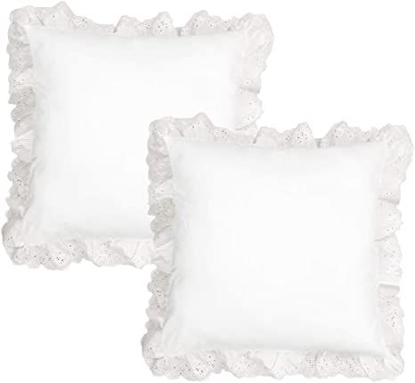 TEALP European Pillow Shams Cover Rustic Farmhouse Lace Shabby Soft Breathable Bridal Pure White Ruffled White Eyelet Lace Set of 2 European Pillows, Ruffle Pillow, White Throws, White Throw Pillows, Lace Set, Sofa Home, Changing Wall Color, White Eyelet, Eyelet Lace