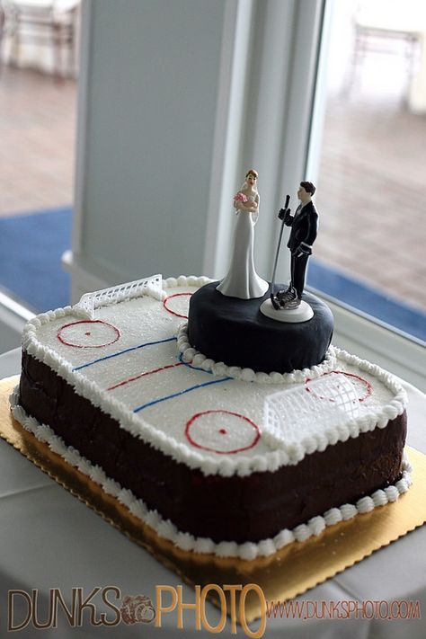 hockey Wedding Cakes | Hockey Cake Hockey Wedding Cake Toppers, Hockey Wedding Theme, Hockey Wedding Cake, Funny Grooms Cake, Carvel Ice Cream Cake, Carvel Ice Cream, Hockey Cake, Ice Cream Wedding, Hockey Wedding