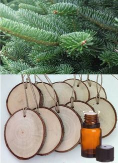 diy homemade diffuser ornaments made with essential oils-- How cute are these?… Homemade Diffuser, One Essential Community, Diy Nature, Wood Slice Ornaments, Essential Oil Accessories, Diy Essentials, Essential Oils Gifts, Aromatherapy Gifts, Oil Gifts