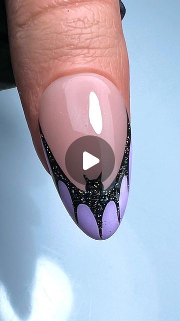 AMANDA BYRNE NAIL ARTIST on Instagram: "Sparkly Bat French is a must this spooky season 🦇   • BUFF Build Me Up • ORCHID & BLACK ARTYgels • DIAMONDS IN THE SKY Gel Polish • LIKE A DIAMOND Top Coat • STRIPER & DETAILER Nail Art Brushes   Inspo @grabbersbymiks    ♥︎ SAVE IF YOU LIKE ♥︎  Using #everythingmagpie   🖤 @magpie_beauty 🖤 @magpie_education 🖤  @aleana_hand Female Practice Thumb   #nails #nailsonfleek #nailsofinstagram #instanails #nailswag #naildesigns #nailsoftheday #nailporn #gelnaildesign #gelnails #manicure #nailitdaily #nailprodigy #showscratch #magpiebeauty #ghostnailart #halloweennails #halloweennailart #autumnnails #spookynails #easynailart #simplenailart #handpaintednailart #nailarttutorial #nailtutorial #nailvideo #nailartvideo #boltonnails #boltonnailtech   @nails_by_st Bat Nails Tutorial, How To Paint A Bat On Nails, Easy Bat Nail Art, Purple Bat Nails, Bat French Nails, Bat Tip Nails, Bat Nail Art Tutorial, French Bulldog Nails, Easy Bat Nails