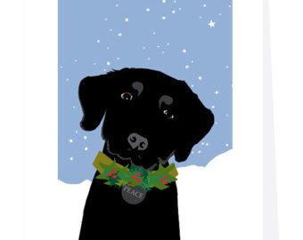 Christmas Cards Black, Puppy Illustration, Lab Black, Black Labs, Lab Puppies, Labrador Retriever Dog, Holiday Greeting, Black Labrador, Black Lab