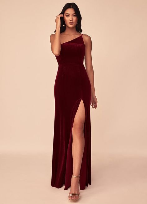 Azazie Kala Velvet Dress Bridesmaid Dresses | Azazie Vestidos Color Uva, Color Uva, Princess Bridesmaid Dress, Mermaid Bridesmaid, One Shoulder Bridesmaid, Velvet Bridesmaid Dresses, Dream Venue, Black Bridesmaids, Sleeveless Bridesmaid Dresses