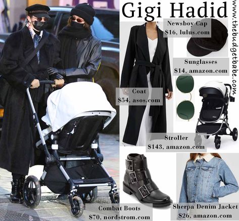 Gigi Hadid's Bugaboo stroller is so chic. Bugaboo Stroller, Sherpa Denim Jacket, Gigi Hadid Outfits, Pakistani Fashion Party Wear, Newsboy Cap, Budget Fashion, New Mothers, Gigi Hadid, Celebrity Look