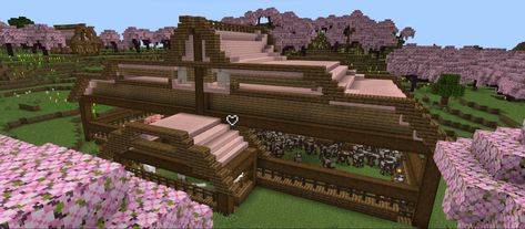 Cherry and Spruce Wood Barn!! <33 Minecraft Cherry Blossom, Wood Barn, Barn Wood, Cherry Blossom, Minecraft, Blossom, Cherry, Wood