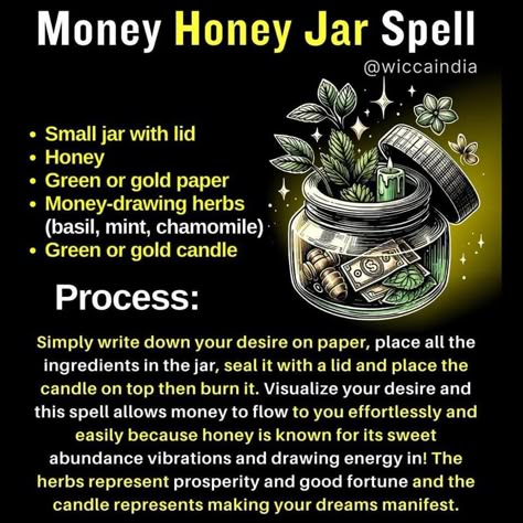 Money Pot Spell, Commitment Spell Jar, Sour Jar Spell, Manifestation Jar, Money Spell Jar, Honey Jar Spell, Money Spells Magic, Witchcraft Diy, Witches Jar