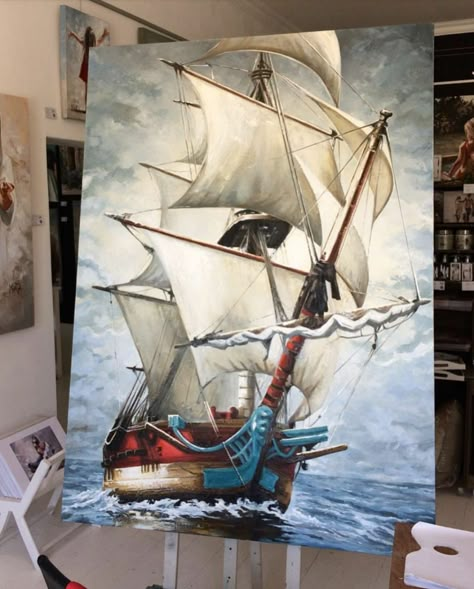 Ship Painting Acrylic Easy, What Is Art Deco, Beach Canvas Paintings, Canvas Board Painting, Design Art Nouveau, Oil Painting For Beginners, Fall Canvas Painting, Christmas Paintings On Canvas, Texture Painting On Canvas