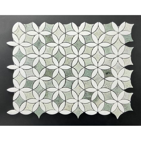 Ming Green and Thassos White Mosaic Wall & Floor Tile - Case (8 Sheets) - Bed Bath & Beyond - 41144726 Vintage Green Kitchen, Green Kitchen Backsplash, White Tile Backsplash, Green Mosaic, White Mosaic, Mosaic Flowers, White Tiles, Green Marble, Bathroom Remodel Master