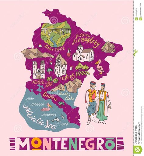 Montenegro Map, Montenegro Travel, Travel Fashion Winter, Usa Pictures, Thailand Vacation, Travel Quotes Wanderlust, Paris Pictures, Illustrated Map, Travel Maps