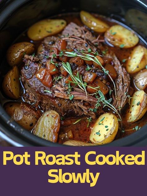 Mummyrecipes | Experience the ultimate comfort with Slow Cooker Pot Roast 🥩 | Facebook Slow Cooker Pot Roast, Beef Potatoes, Potatoes Carrots, Pot Roast Slow Cooker, Tender Beef, Classic Dishes, Pot Roast, Onions, Crockpot Recipes