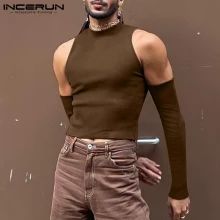 INCERUN Men Tank Tops Turtleneck Sleeveless 2021 Solid Color Vests Men Streetwear Skinny Fashion Casual Sexy Waistcoats S 5XL|Tank Tops| - AliExpress Black Streetwear Outfit Men, Rave Design, Techno Rave, Hard Summer, Casual Turtleneck, Turtleneck Sweatshirt, Foto Tips, Turtleneck Long Sleeve, Bottoming Shirt