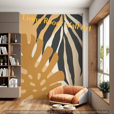 living room walls decorating ideas living room walls art || wall art painting designs for living room Simple Wall Murals, 19 Wallpaper, Botanical Wall Mural, Leaf Wall Mural, Family Photos Wall Decor, Glamorous Living Room, Tv Wall Decor Ideas, Modern Wallpaper Designs, Family Photo Wall