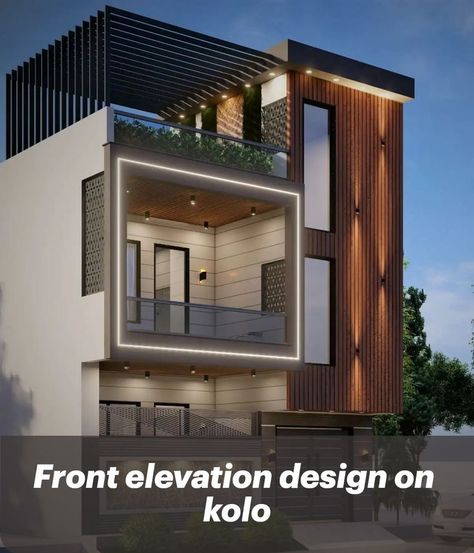 frontelevation, koloapp, kerala, exterior, delhi Acp Exterior Design For Home, Balcony Elevation Design, Arch Daily House, Home Front Elevation, Elevation Architecture, Indian House Exterior Design, Elevation Ideas, Front Elevation Design, Narrow House Designs