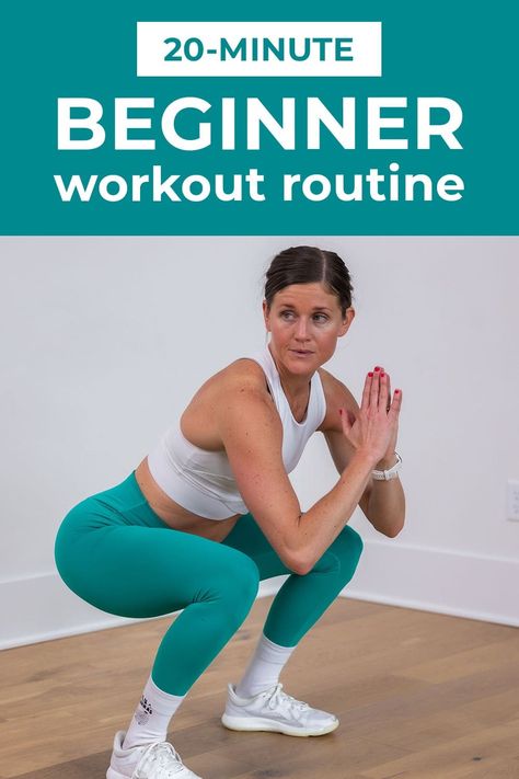 Build foundational strength and endurance with this 20-minute workout routine for beginners. The best bodyweight strength training exercises for beginners starting an exercise routine. Build muscle and improve your cardio endurance with this no equipment, no repeats workout. Best Workout For Beginners, Workout Routine For Beginners, Full Body Bodyweight Workout, Kettlebell Workout Beginner, Bodyweight Workout Routine, Bodyweight Strength Training, Strength Training Exercises, Standing Workout, Strength Training For Beginners