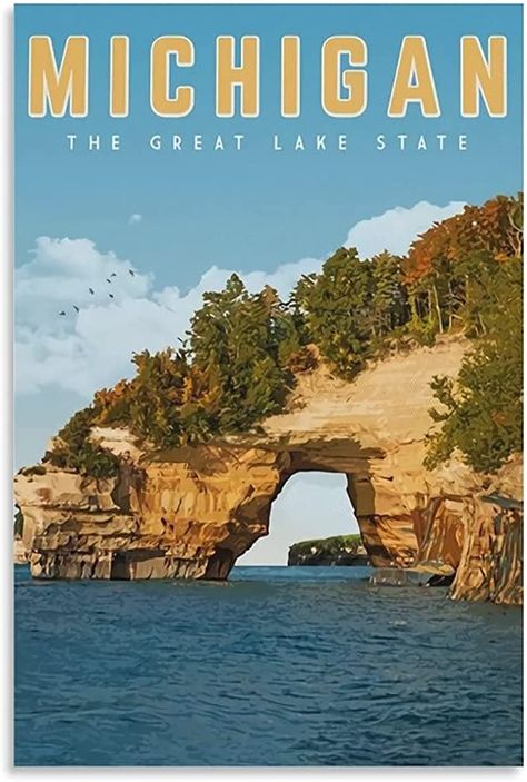 Michigan Travel Poster, Fenton Michigan, Michigan Poster, Montana Travel, Michigan Travel, Poster Pictures, Vintage Travel Posters, Great Lakes, Vintage Travel