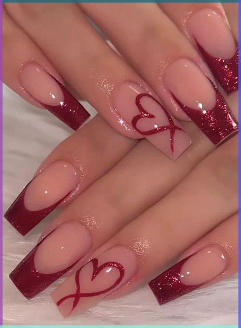 Red Nails Art, Nail Art Cute, Unghie Sfumate, Valentine Nail Art, Romantic Nails, February Nails, Nail Designs Valentines, Valentines Day Nails, Valentine Nails