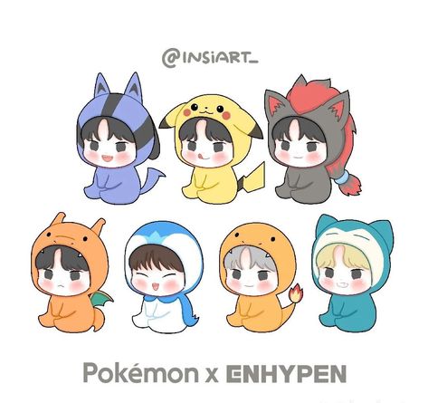 Enhypen Fanart Cute, Enhypen X Pokemon, Enhypen Drawing, Enhypen Stickers, Enhypen Fanart, Chibi Wallpaper, Kpop Iphone Wallpaper, Cute Easy Doodles, Birthday Projects