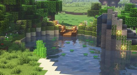 Minecraft Fishing Dock Small, Small Dock Minecraft, Lake Minecraft Ideas, Minecraft Lake Decor, Minecraft Lake Builds, Minecraft Waterfall Ideas, Minecraft Dock Ideas, Minecraft Dock Design, Minecraft Fishing Dock