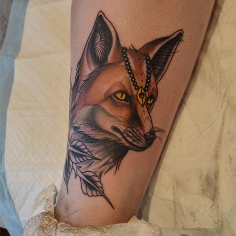 Tattoos by Philipe Fox Tattoo Sketch, Dog Tags Tattoo, Red Fox Tattoos, New Traditional Tattoo, Lion Shoulder Tattoo, 42 Tattoo, Fox Tattoo Design, Birthday Tattoo, Bone Tattoos