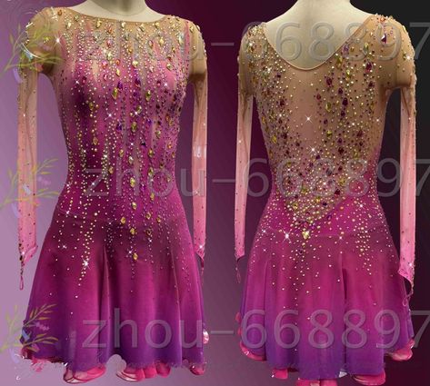 Figure Skating Dress Women Ice Skating Dresses Custom pink dyeing | eBay Figure Skating Dresses Beautiful, Pink Skating Dress, Figure Skating Dresses Pink, Pink Figure Skating Dress, Figure Skating Dress Patterns, Ice Skating Competition Dress, Ice Skating Dresses Pink & Orange, Skating Dress Patterns, Rainbow Figure Skating Dress