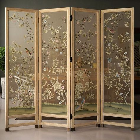 Folding Screen Room Divider, Diy Room Divider, Hand Painted Wallpaper, Silk Wallpaper, Room Divider Screen, Room Screen, Chinoiserie Wallpaper, Partition Design, Folding Screen