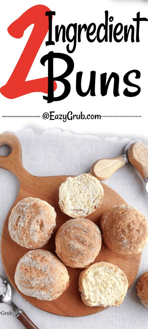 Quick, fluffy buns with just 2 ingredients! 🍞✨ This recipe is so versatile, the array of mixins to add is literally endless. Add your favorites and make this recipe your go-to buns recipe! Pin this easy recipe for homemade bread that's perfect for any occasion. #2IngredientBuns #EasyBaking 2 Ingredient Hamburger Buns, 2 Ingredient Buns, Greek Yogurt Hamburger Buns, Quick Buns Recipe, Quick Buns, Hamburger Rolls, 2 Ingredient Recipes, Homemade Buns, Gluten Free Buns