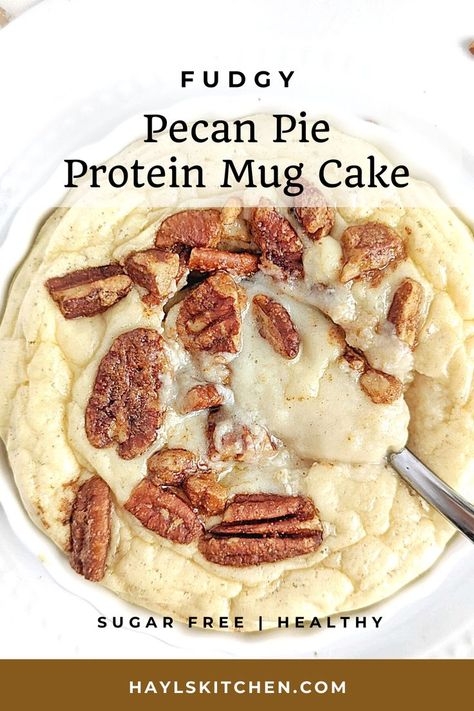 Just an amazing Half Baked Pecan Pie Protein Mug Cake with a fudgy center and crunchy pecan topping. This keto and low carb pecan pie mug cake uses a ton of protein powder, a bit of coconut flour, and is gluten free, sugar free and healthy! Mug Cake With Protein Powder, Cake With Protein Powder, Coconut Flour Mug Cake, Protein Mug Cake, Low Carb Mug Cakes, Best Overnight Oats Recipe, Healthy High Protein Snacks, Protein Mug Cakes, High Protein Low Carb Recipes