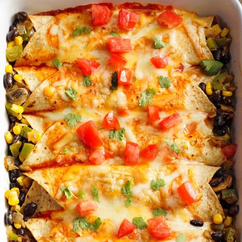 Bean Burritos Recipe, Bean And Cheese Enchiladas, Vegetarian Enchiladas Recipe, Enchilada Lasagna, Veggie Enchiladas, Tortilla Casserole, Bean Burritos, Vegetarian Enchiladas, Black Bean Enchiladas