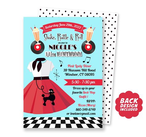 Grease Theme, Grease Party, 50s Sock Hop, 50s Theme, Sock Hop Party, 50s Party, Thank You Card Size, Sock Hop, Business Board