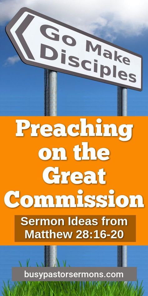 The resurrected Jesus commissions a motley crew of followers to conquer the world with the Gospel. Here are some sermons on the Great Commission. #greatcommission #sermons #sermonseries #pastor #preaching #bible Pastor Preaching, Resurrected Jesus, Bible Preaching, Sermon Outlines, Sermon Ideas, Free Sermons, Sermon Illustrations, Message Ideas, Church Outreach