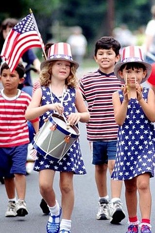 Wearing their flag's colors, red-white-blue, is one way young Americans celebrate in Independence Day parades. USA (About the closest there is for current example of national "costume.") 4th Of July Music, 4th Of July Events, Independence Day Parade, 4th Of July Images, July Events, Spiritual Freedom, 4th Of July Parade, American Flags, 4th Of July Celebration