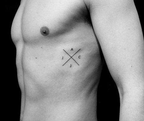 Discrete little tattoo concepts in 13 minimal and chic choices Kids Initial Tattoos, Rib Tattoos For Guys, Tatuagem Masculina Pequena, Tato Minimal, Cross Tattoos, X Tattoo, Inspiration Tattoos, Original Tattoos, Initial Tattoo