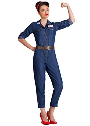 WWII Icon Women's Costume Medium Blue Fun Costumes https://smile.amazon.com/dp/B07Q4QS5WL/ref=cm_sw_r_pi_dp_U_x_XLHKDbPCW4ND3 Rosie The Riveter Costume, Sleek Jumpsuit, Black Baby Dolls, Flapper Costume, Rosie The Riveter, Red Bandana, Theme Halloween, Historical Costume, Costume Outfits