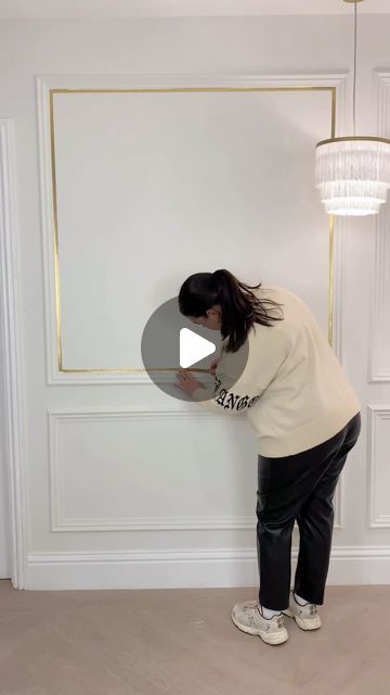 Rowen on Instagram: "The easiest way to level up your panelling at home🤩  Are you thinking of doing a DIY wall panelling project in your home?  We used gold washi tape to create an expensive, luxe look without breaking the bank!✨ would you use this hack in your home?" Gold Wall Trim Moldings, Wall Trim Molding, Gold Washi Tape, Gold Tape, Faux Walls, Wall Paneling Diy, Diy Budget, Wall Panelling, Trim Work