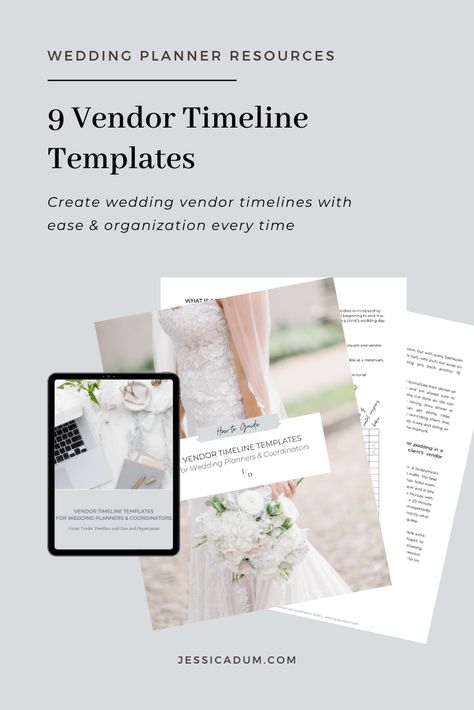 9 vendor timeline templates to use for crafting the perfect wedding timeline in minutes, not hours, every time! Having a professional, detailed vendor timeline will not only ensure a stress-free day but it will elevate the client experience Wedding Planning Timeline Printable, Wedding Day Timeline Template, Templates For Wedding, Corporate Event Planner, Wedding Planning Business, What To Write About, Wedding Planning Tools, Planning Business, Planner Tips