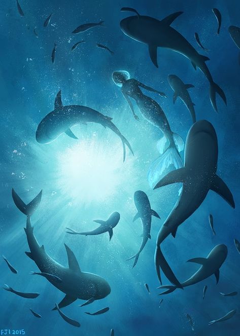 Anime Sea Creatures, Aesthetic Shark Wallpaper, Shark Wallpaper Aesthetic, Whale Shark Art, Shark Mermaid, Shark Pictures, Shark Art, Underwater Art, Beautiful Sea Creatures